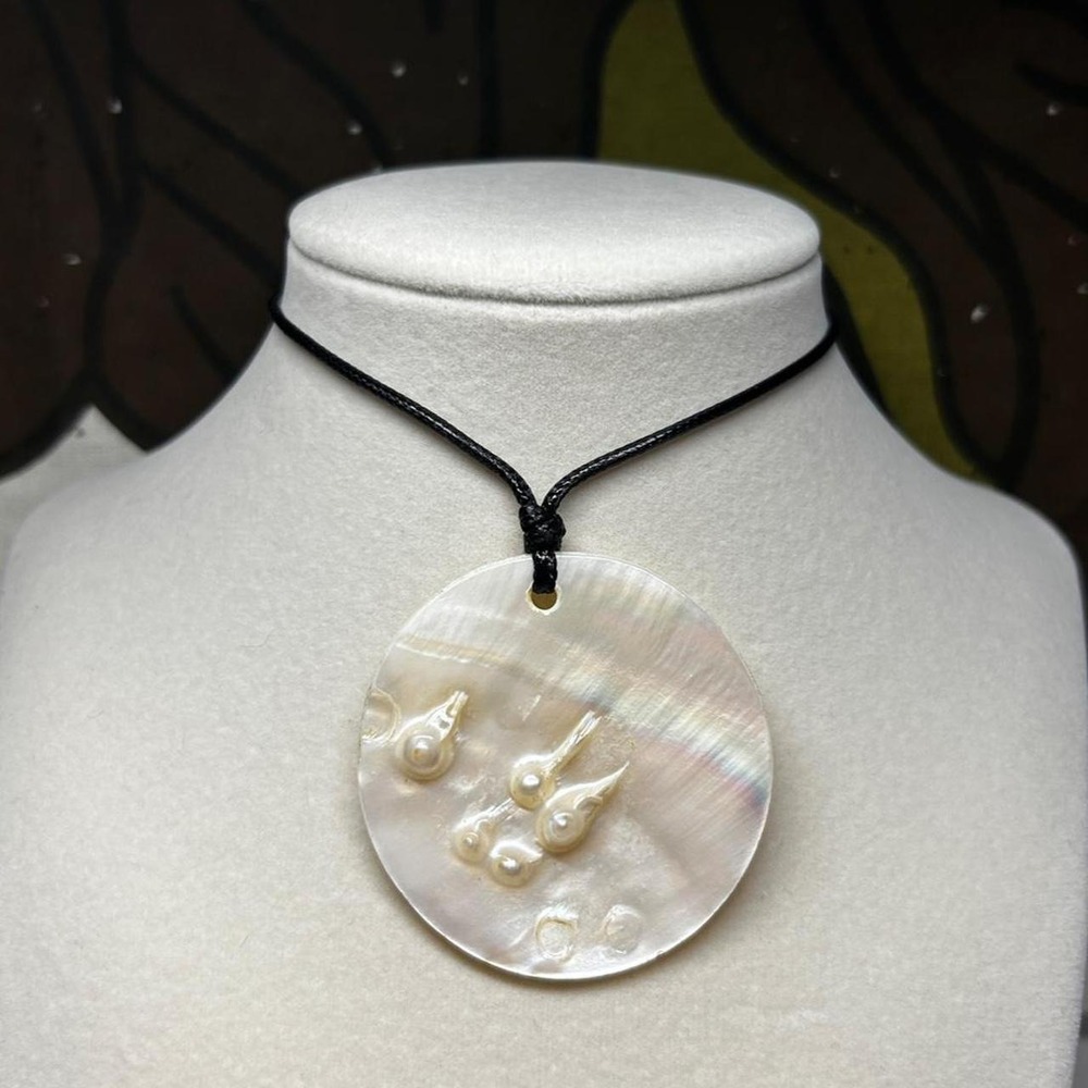 Mother of pearl blistered shell boho pendant necklace earthy fairy cottagecore